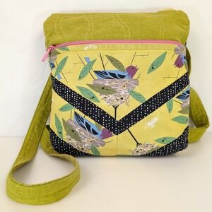 Two Bossy Britches Bird Handmade Quilted Crossbody Bag Green Cottagecore Granola